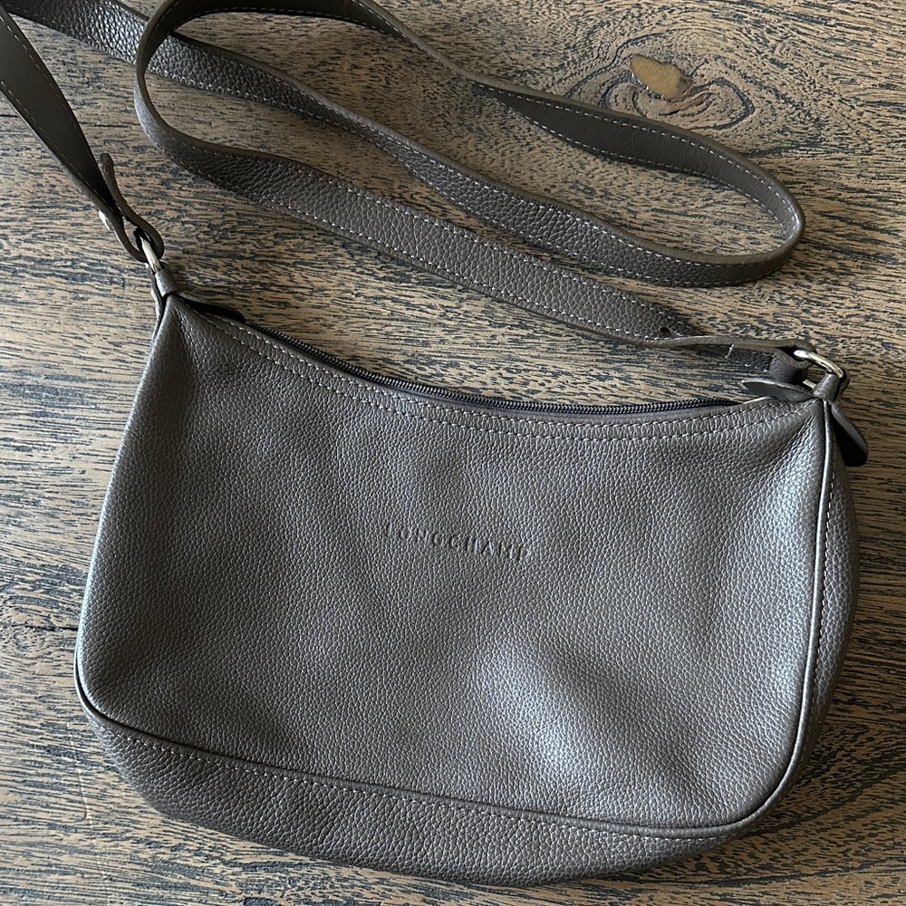 Longchamp Gray Leather Shoulder or Crossbody Bag